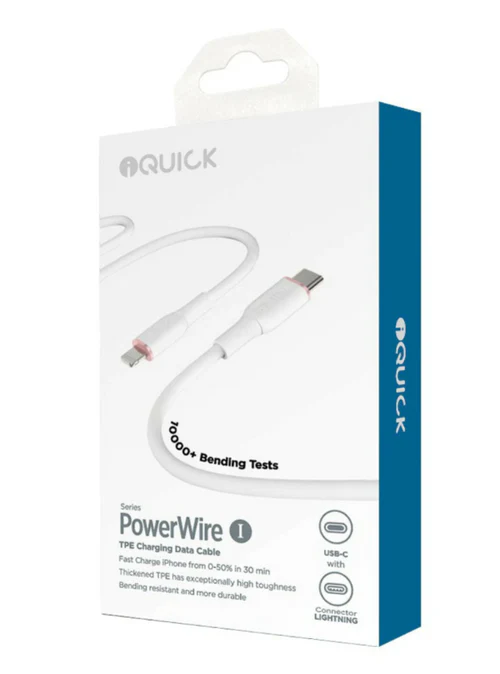 iQuick TPE Charging Date Cable Lightning to Type-C (1M White)